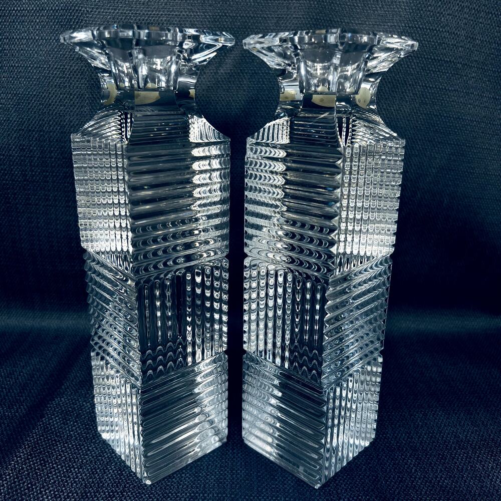 Val St Lambert Crystal Laslo Metropolis Candlestick Candle Holder Glass Decor